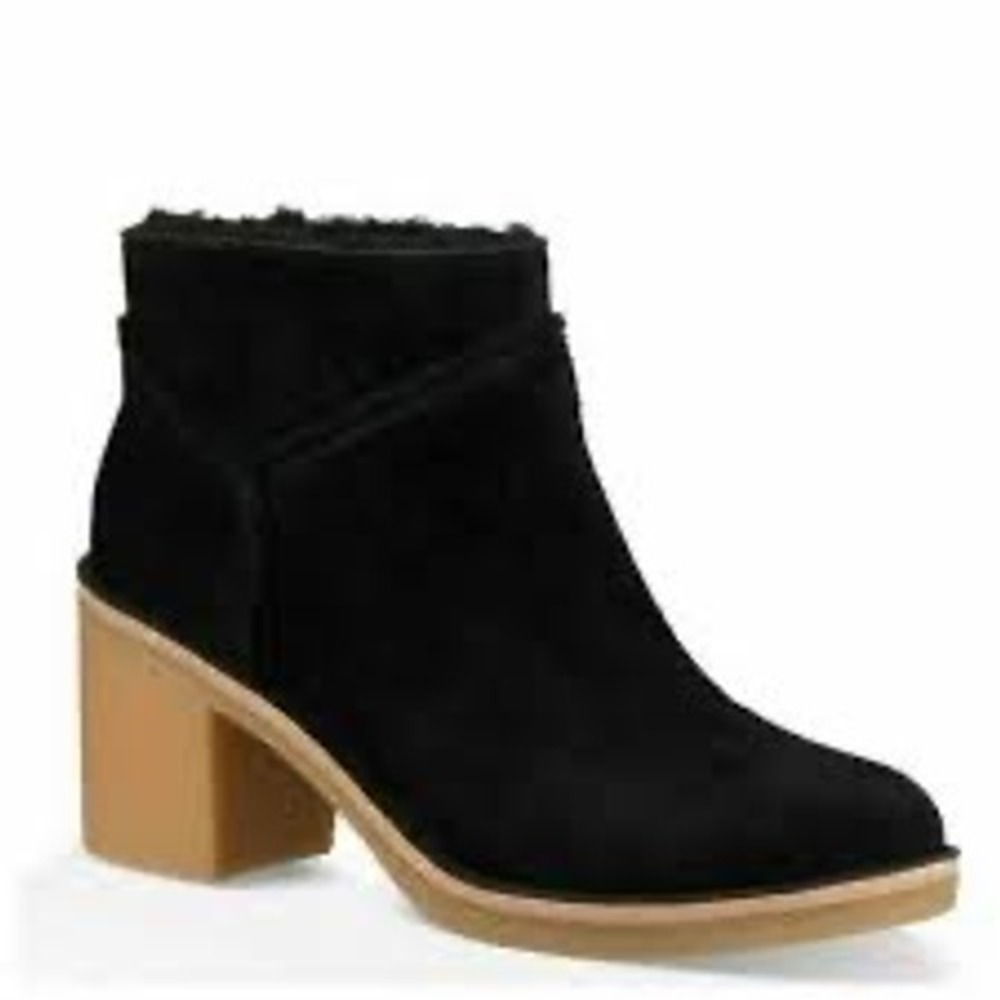 UGG Kasen Black Suede Shearling Lined Block Heel Ankle Boots Womens 8 1018644